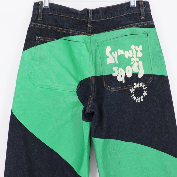 Jaded London x Sydney Relaxed Baggy Fit Jeans W28 Dark Wash Green Distressed Hem - Picture 10 of 10